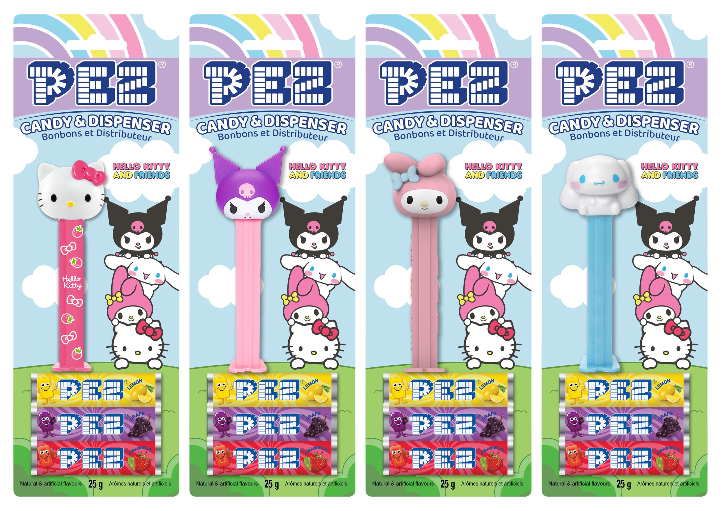 Hello Kitty PEZ Dispenser, Lemon, Multi-Coloured, 16-g, Fruit Flavoured Hard Candy, for Birthday/Party Favour Front_Flat