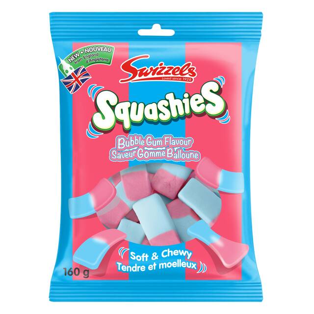Squashies Bubblegum Chews Candy Bag, Raspberry, 160-g, Chewy Candy, for Birthday/Party Favour/Halloween Front_Flat
