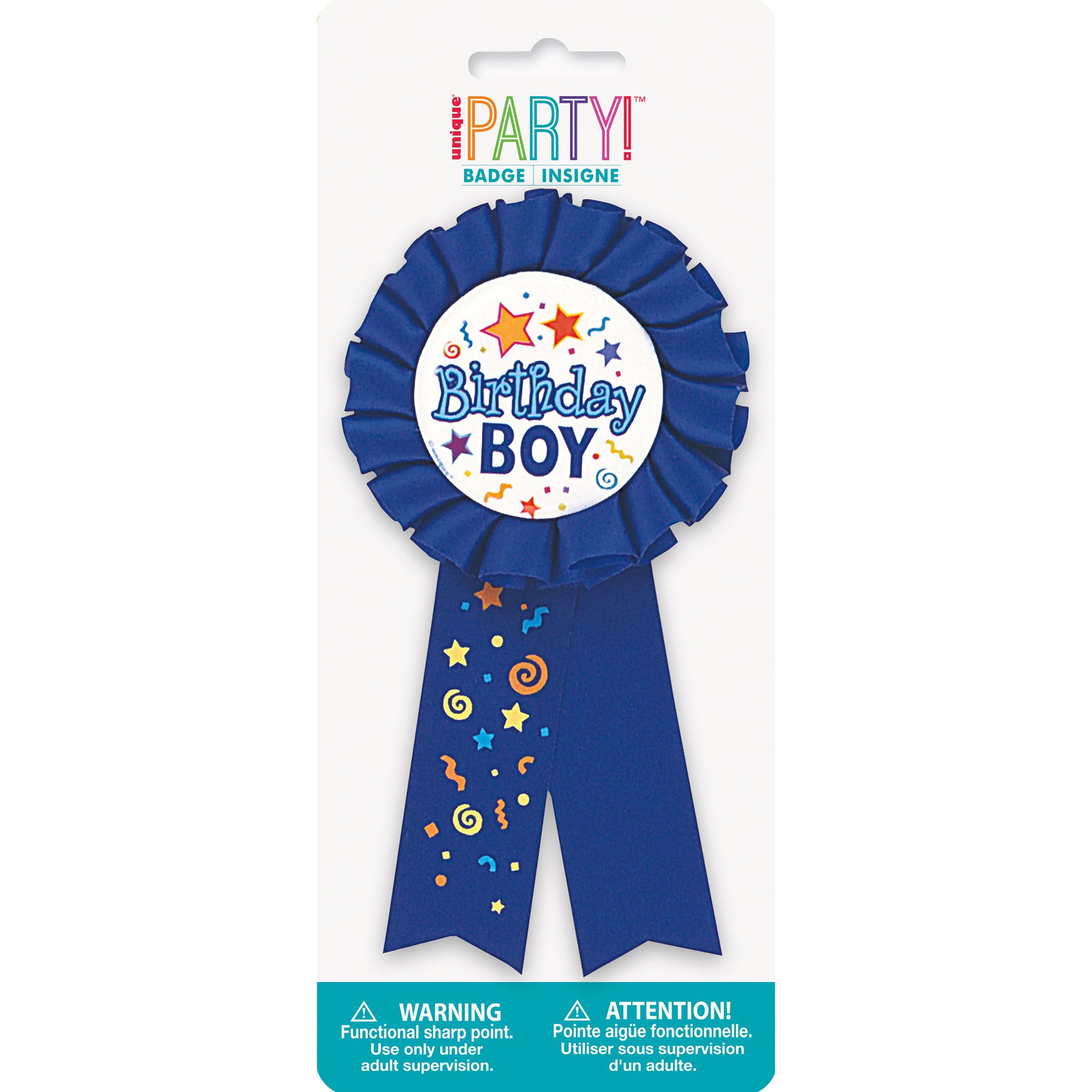 "Birthday Boy" Award Ribbon, Blue, One Size, Wearable Accessory for Birthdays Front_Flat