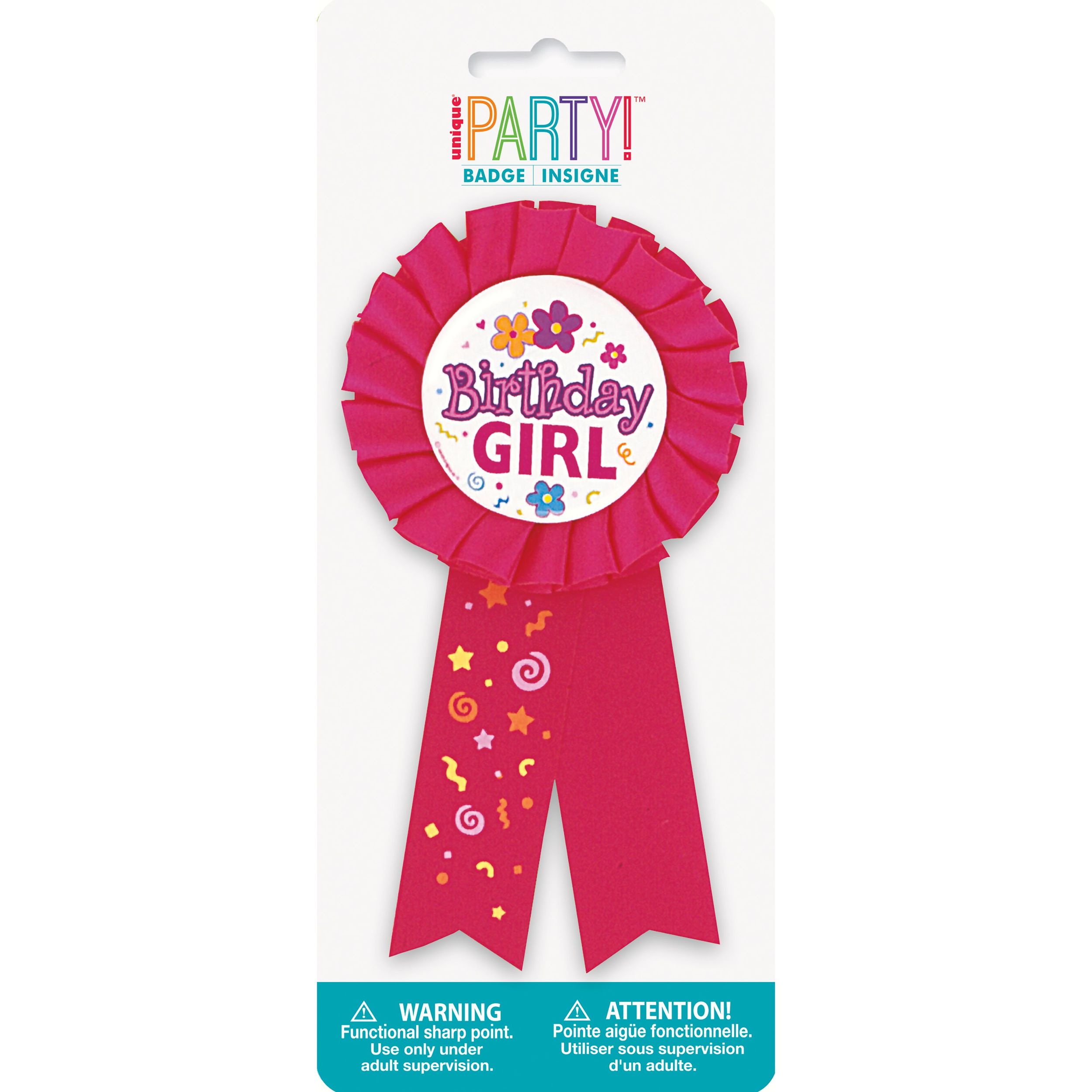 "Birthday Girl" Award Ribbon, Pink, One Size, Wearable Accessory for Birthdays Front_Flat