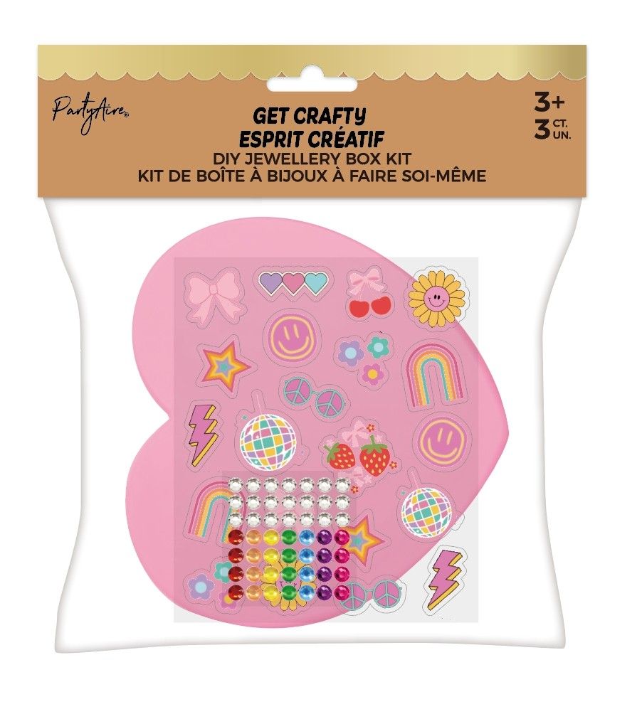 Boîte à bijoux à faire soi-même en forme de coeur avec accessoires décoratifs, rose, art et artisanat/cadeau-surprise Front_Flat