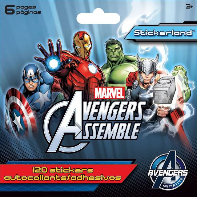 Cahier d'autocollants Avengers Assemble Stickerland, mini, 6 pages, 120 autocollants, enfants âgés de 3 ans et plus Front_Flat
