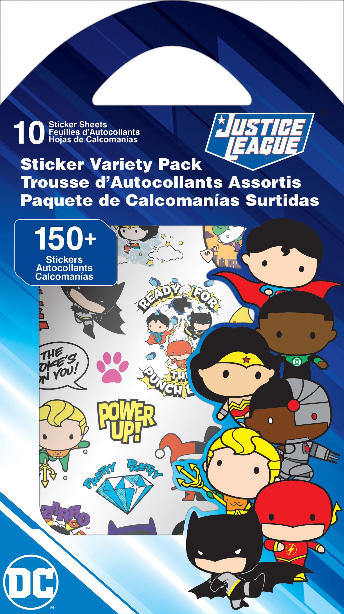 DC Justice League Batman/Wonder Woman/Flash Sticker Variety Pack, Multi-Coloured, 10 Sheets, 150-pk, for Kids Arts & Crafts/Birthday Favour Front_Flat