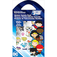 Paquet varié d'autocollants DC Justice League Chibi Characters, plus de 150 autocollants, 10 feuilles, enfants âgés de 3 ans et plus Front_Flat