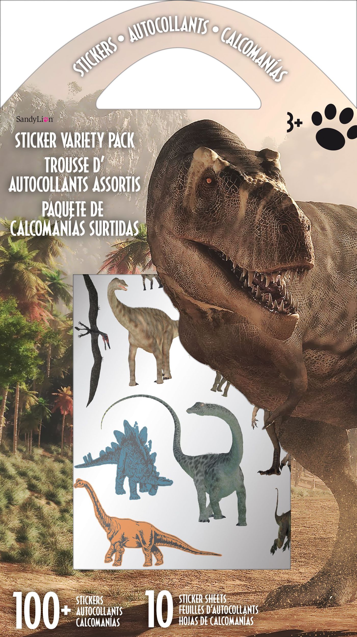Paquet varié d'autocollants sur le thème des dinosaures, plus de 100 autocollants, 10 feuilles, enfants âgés de 3 ans et plus Front_Flat