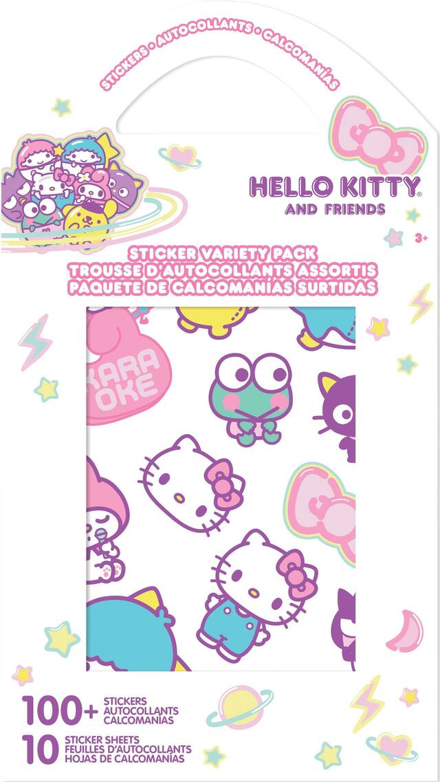 Paquet varié d'autocollants Hello Kitty et ses amis, plus de 100 autocollants, 10 feuilles, enfants âgés de 3 ans et plus Front_Flat