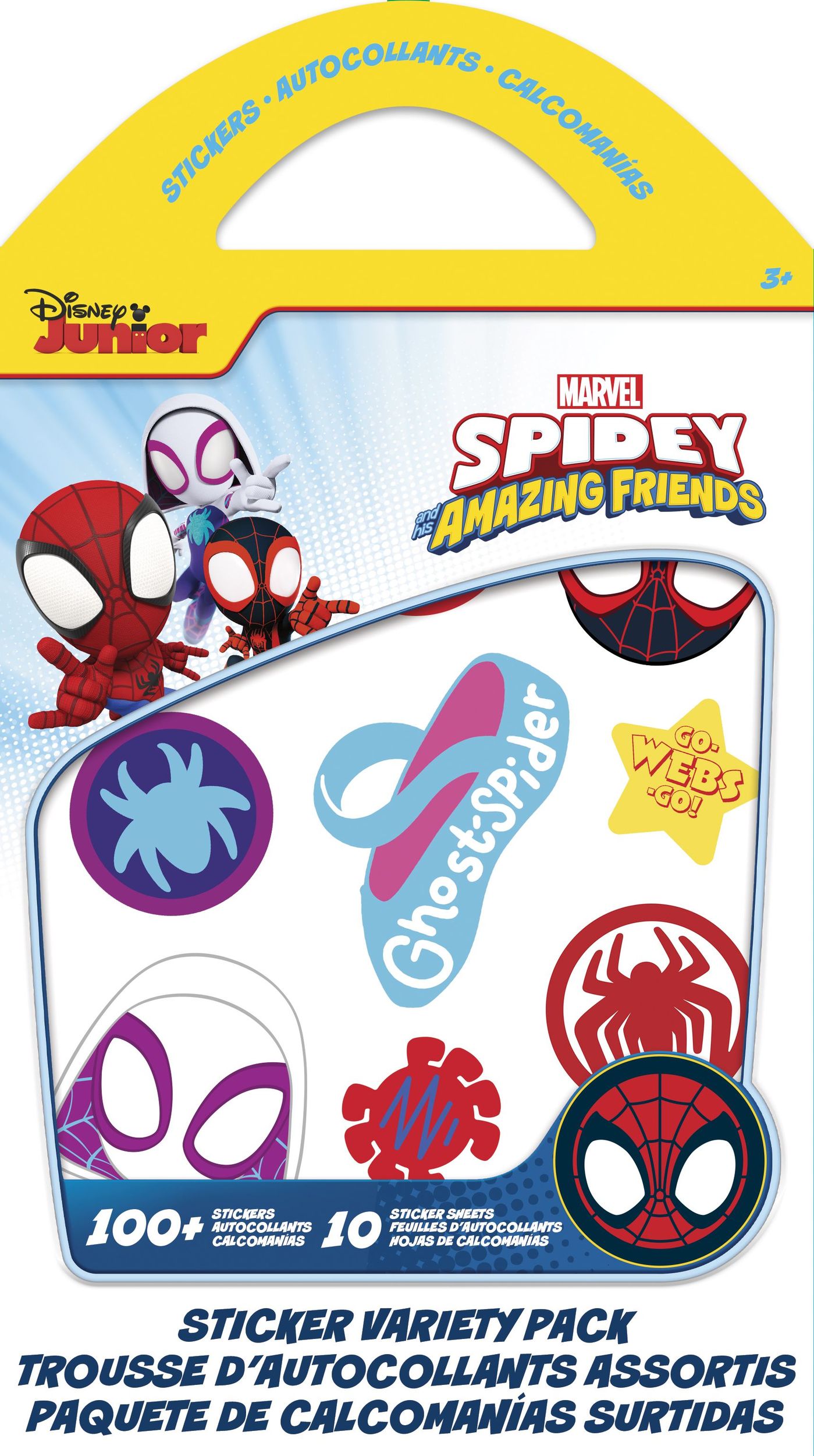 Disney Marvel Spidey & His Amazing Friends Spidey Sticker Variety Pack, Multi-Coloured, 10 Sheets, 100-pk, for Arts & Crafts/Birthday Favour Front_Flat