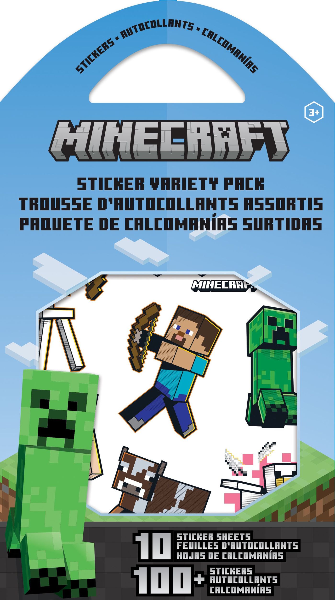 Paquet varié d'autocollants à cadeaux Minecraft, plus de 100 autocollants, 10 feuilles, enfants âgés de 3 ans et plus Front_Flat