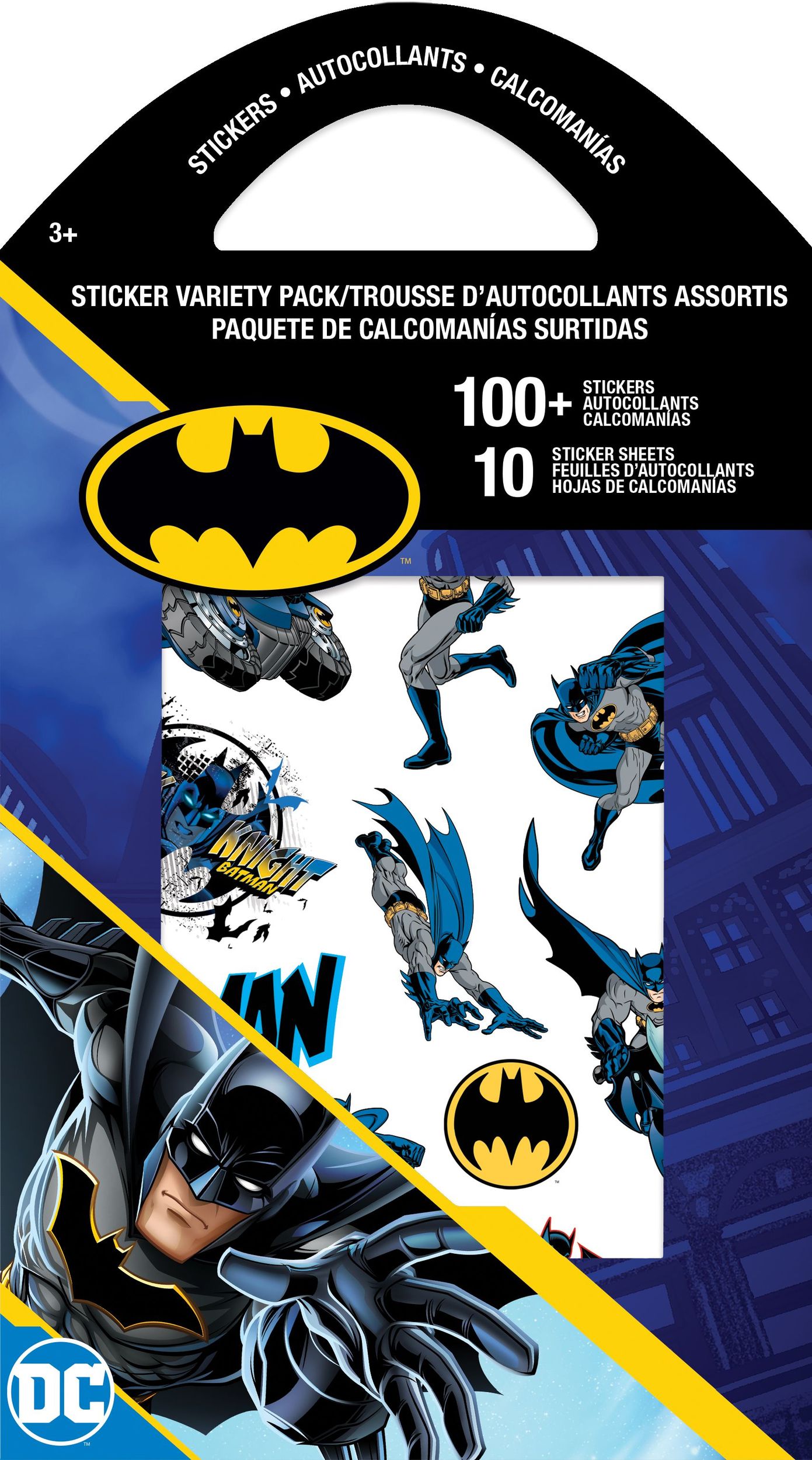 Paquet varié d'autocollants à cadeaux DC Batman, plus de 100 autocollants, 10 feuilles, enfants âgés de 3 ans et plus Front_Flat