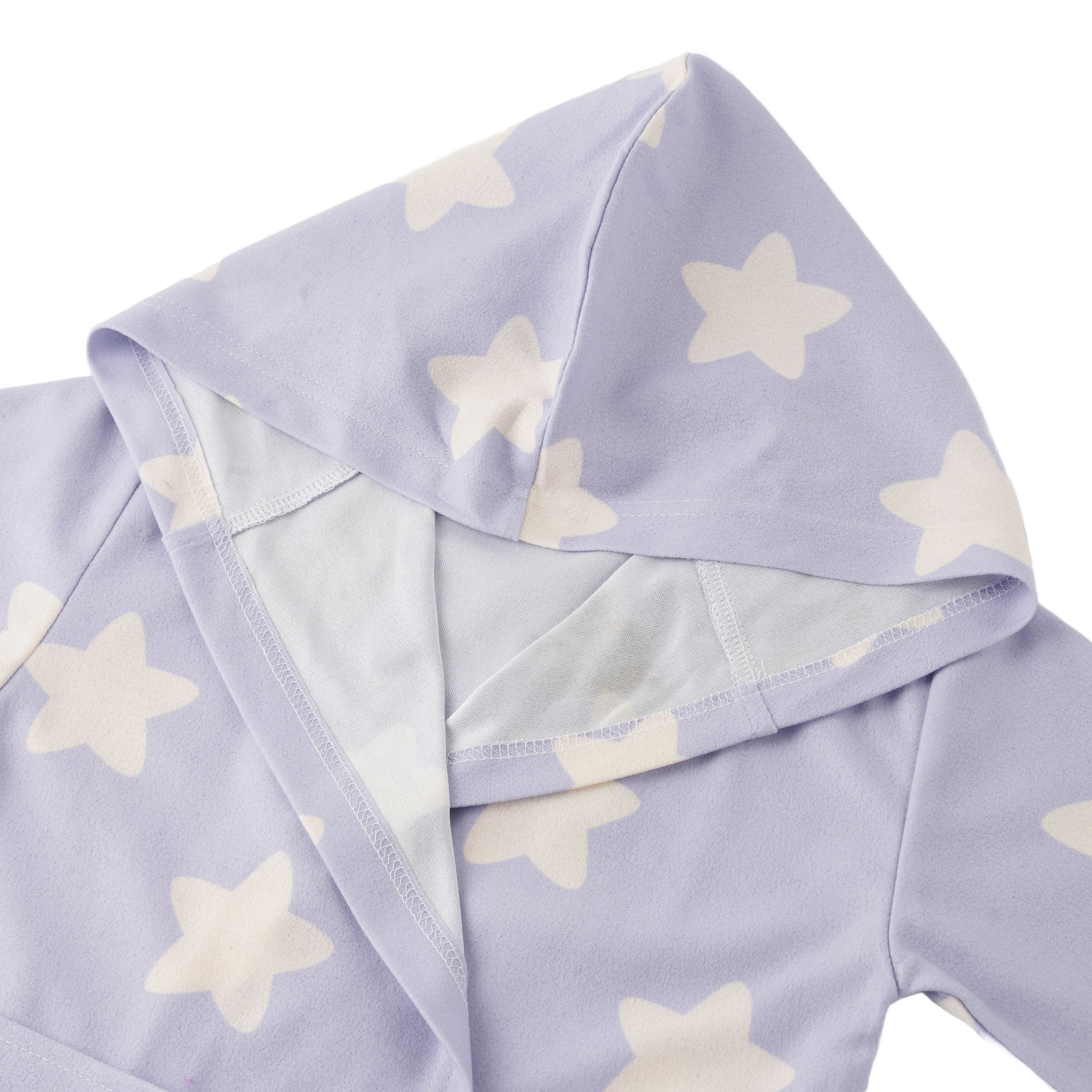 Slumber Party Belted Robe with Star Print, Purple/White, Child, Medium CloseUp