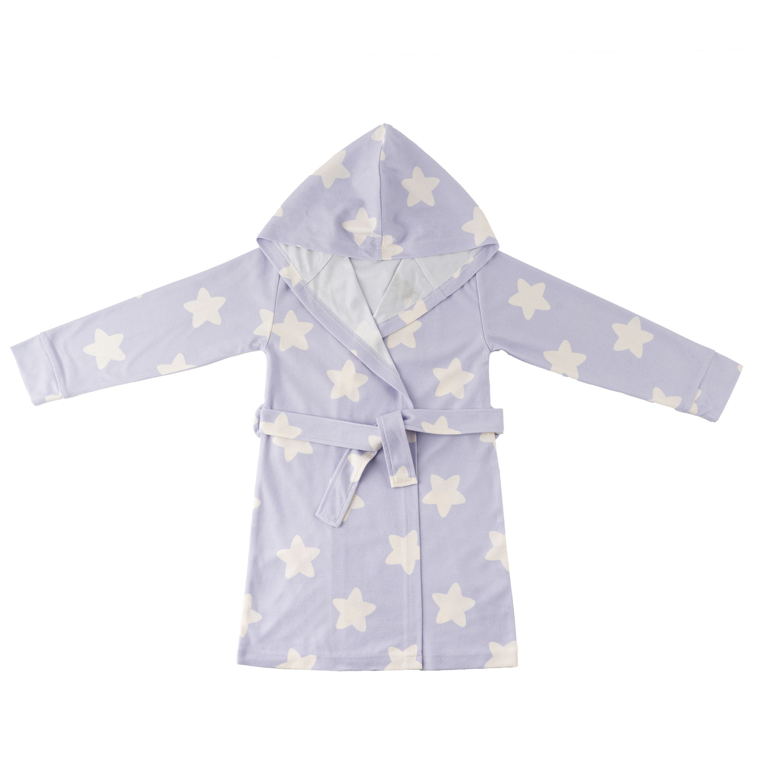 Slumber Party Belted Robe with Star Print, Purple/White, Child, Medium Front_Flat