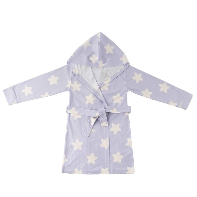 Peignoir ceinturé de soirée pyjama avec imprimé d'étoiles, violet/blanc, enfant, moyen Front_Flat