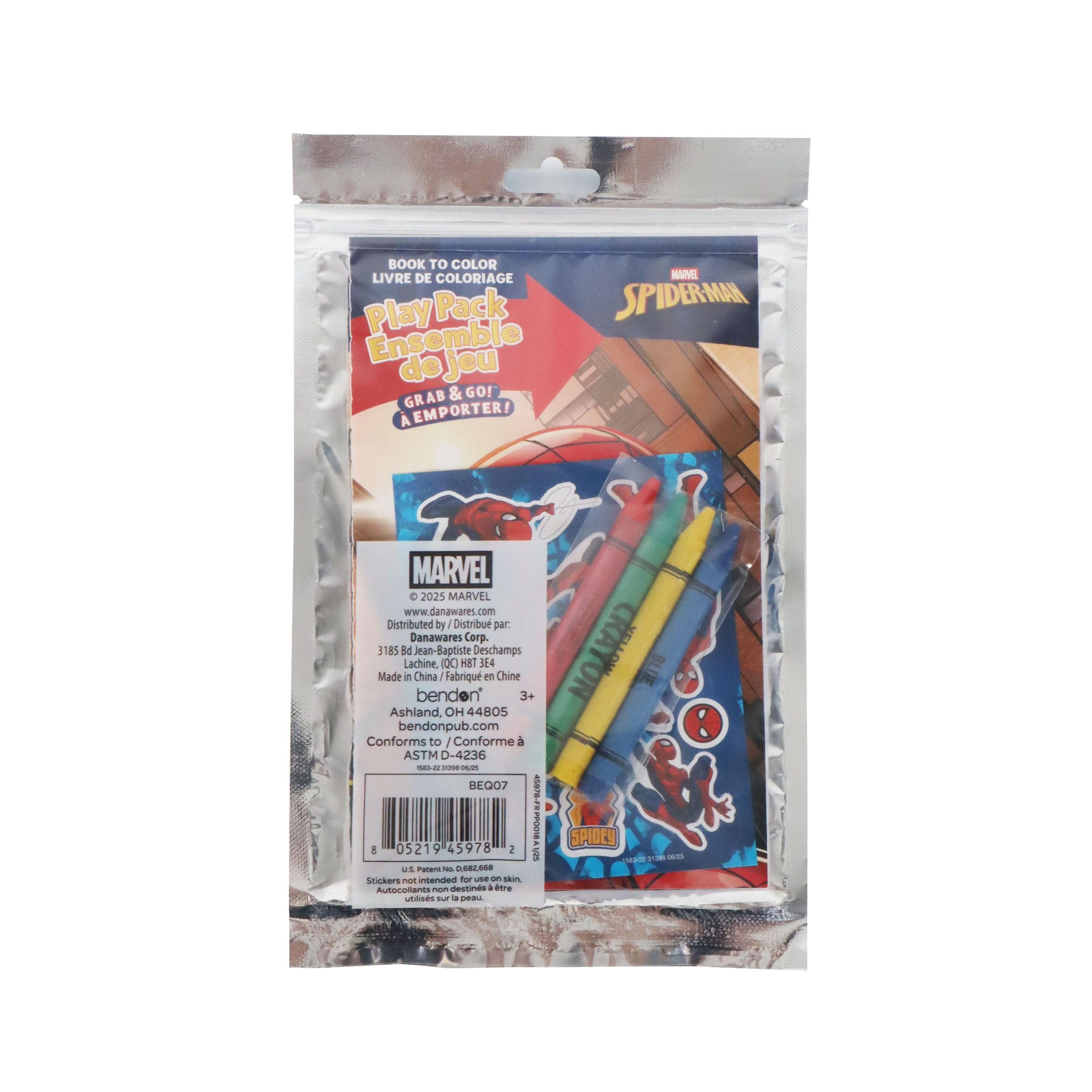 Ensemble de jeu Spiderman avec livre d'activités et de coloriage, crayons et autocollants, multicolore, 24 pages, pour arts et artisanat/cadeaux d'anniversaire Back_Flat