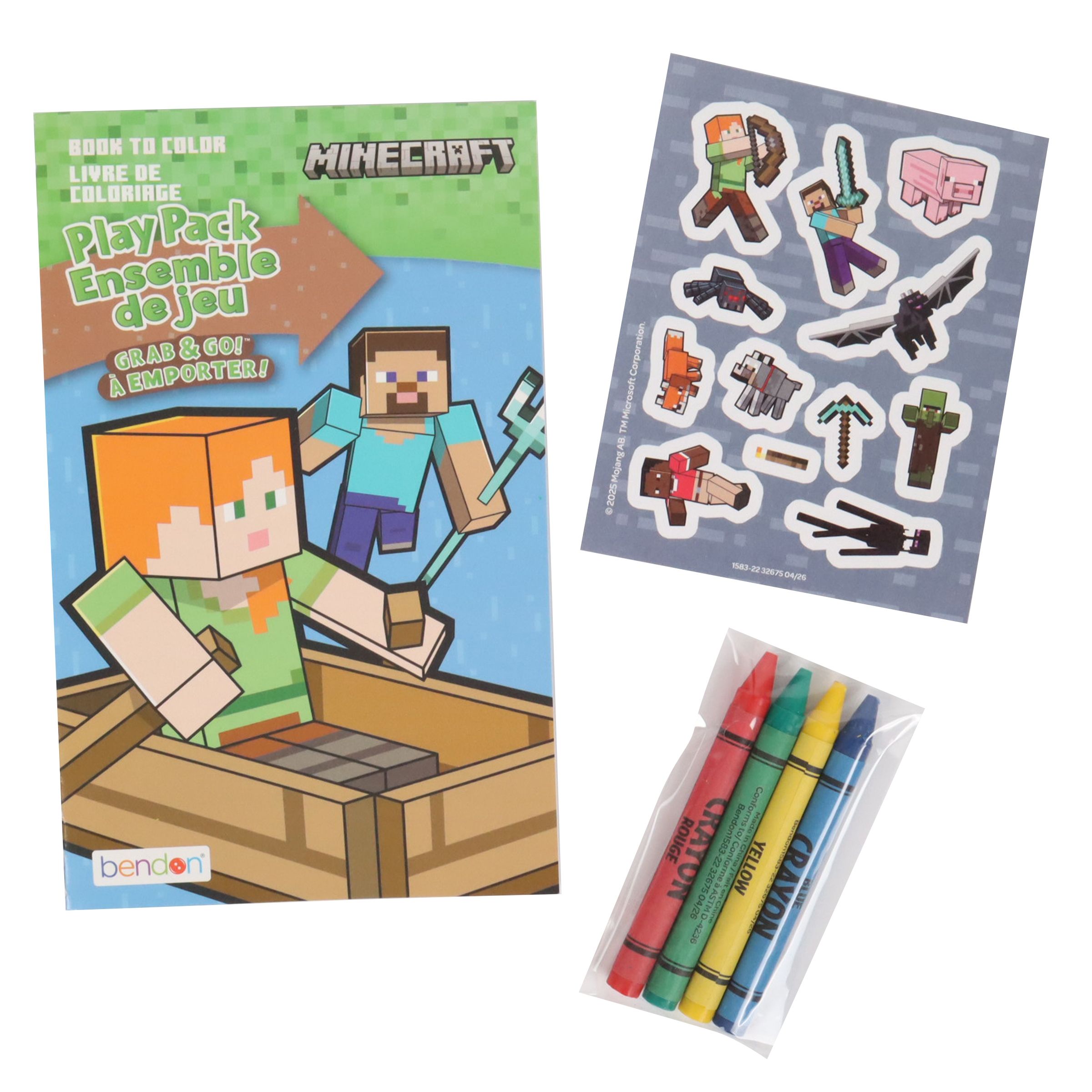 Minecraft Play Pack with Activity & Colouring Book, Crayons & Stickers, Multi-Colour, 24 Pages, for Arts & Crafts/Birthday Favour Composite_or_Mixed