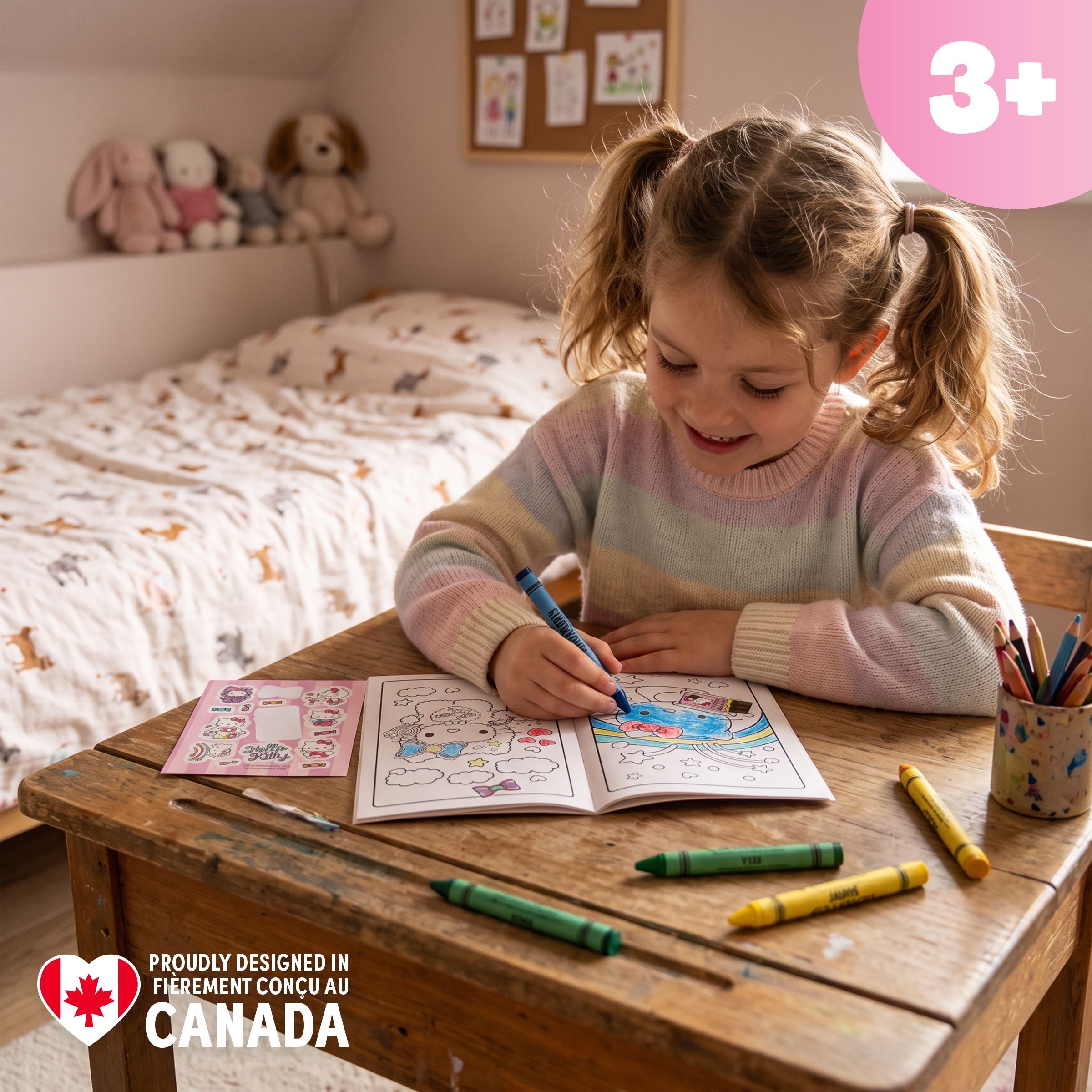 Ensemble de jeu Hello Kitty avec livre d'activités et de coloriage, crayons et autocollants, multicolore, 24 pages, pour arts et artisanat/cadeaux d'anniversaire Composite_or_Mixed