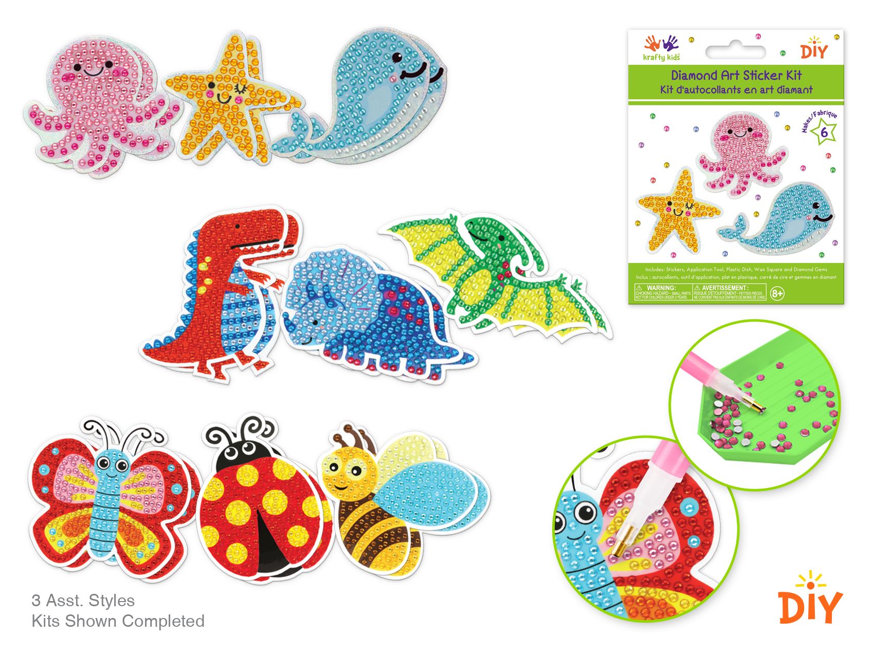 Krafty Kids Diamond Art DIY Kit Stickers Treats with Gems and Tools, Assorted Front_Flat