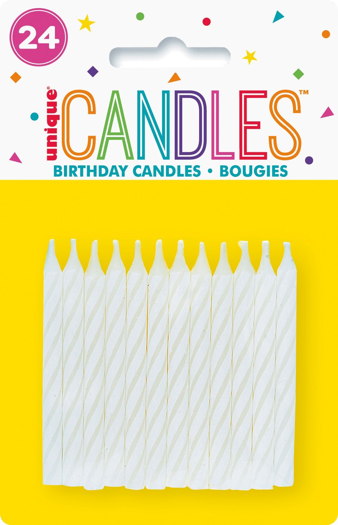 Bougies en cire en spirale, blanc/doré, 2,5 po, paq. 24, pour fête d'anniversaire Front_Flat