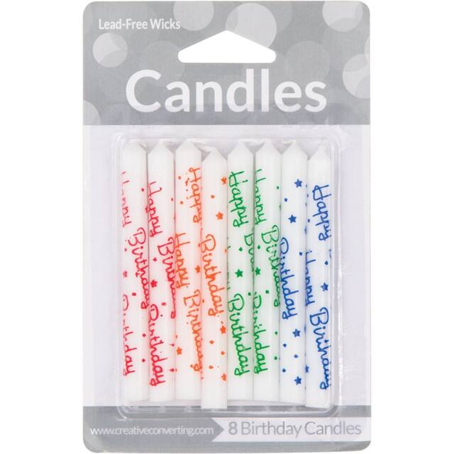 "Happy Birthday" Letter Toothpick Candles, Pink/Purple/Green/Blue, 3-in, 13-pk, for Birthday Party Front_Flat