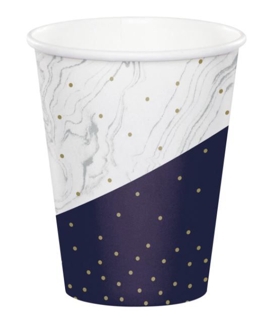 Paper Disposable Cups, Navy/Gold, Marble, 9-oz, 8-pk, for Birthday Party Front_Elevated