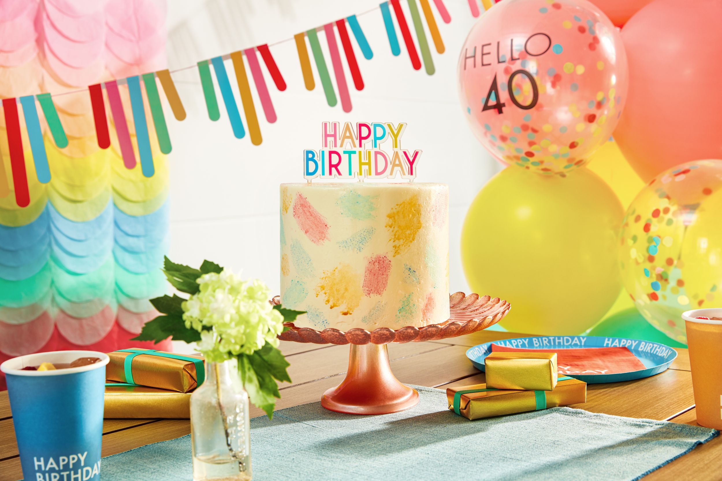 Bright Pastel Solid Multi-Colour "Happy Birthday" Rim Plates, 9.5-in, 8-pk Composite_or_Mixed