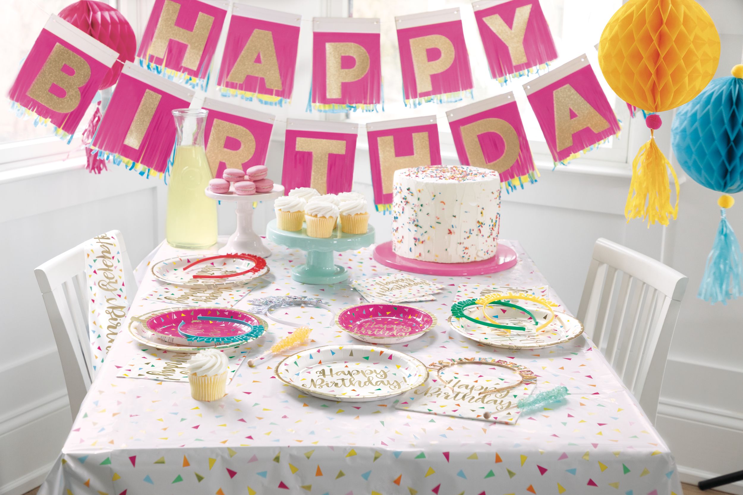 Pink, Yellow, Blue Tissue Ball/Tassel Ornament Decoration Kit Composite_or_Mixed