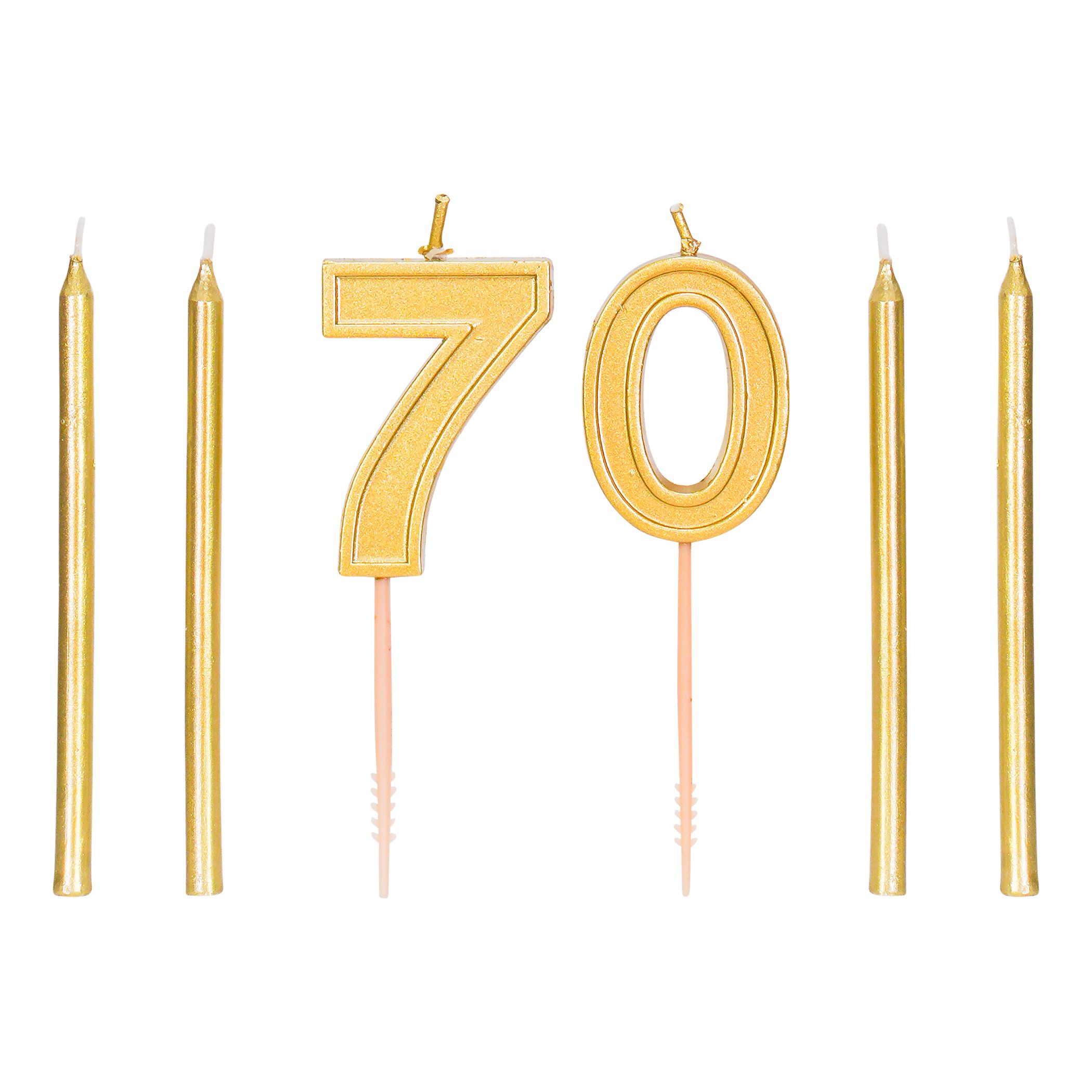 Gold Number Candle "70" Stick Candles, 6-pc Front_Flat