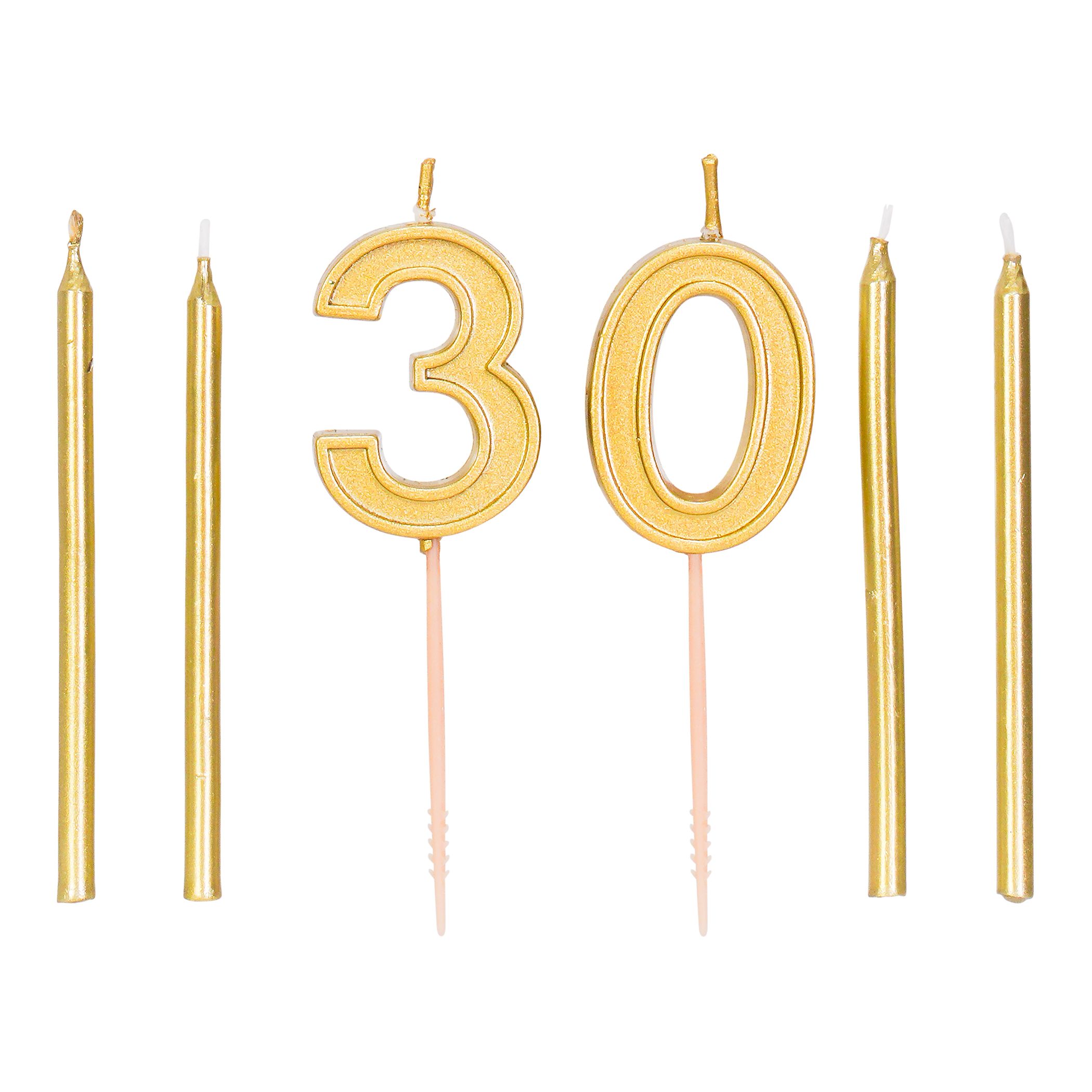 Gold Number Candle "30" Stick Candles, 6-pc Front_Flat