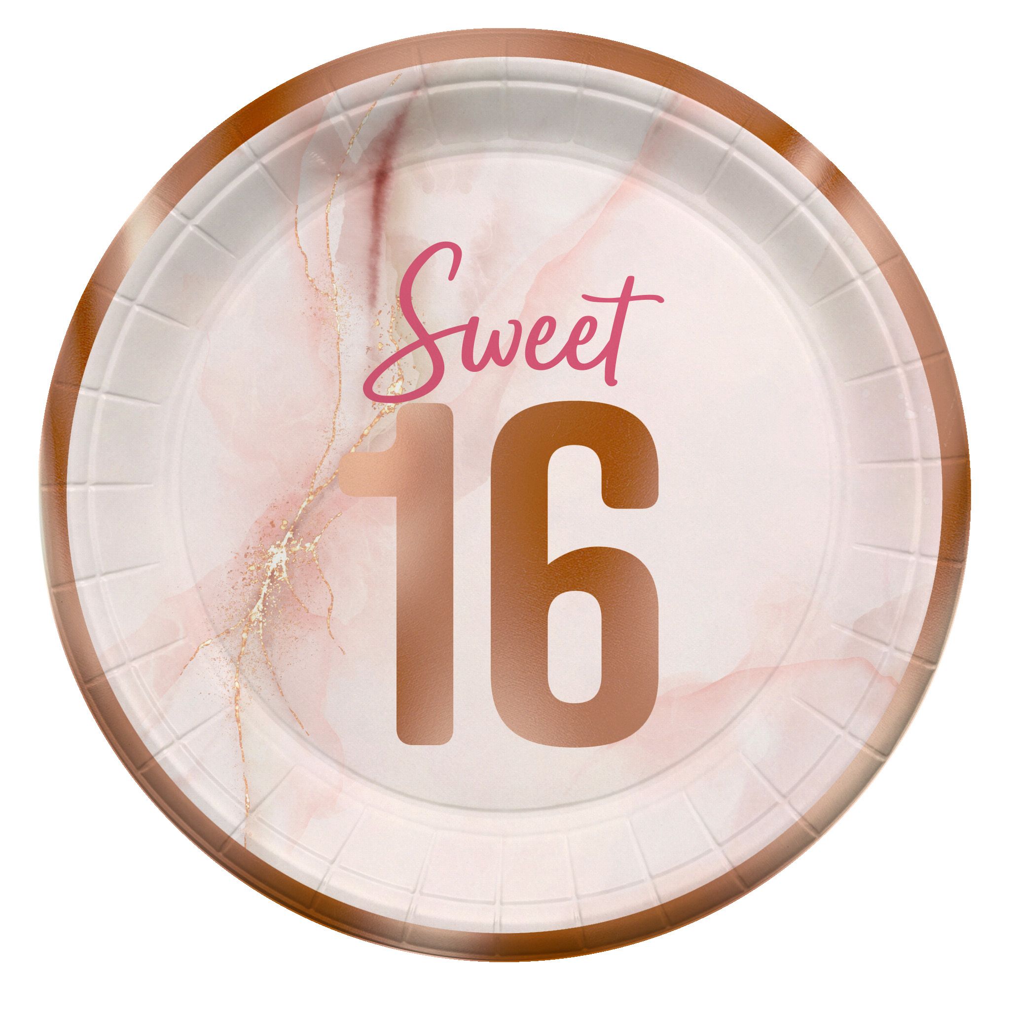 Blush Birthday 'Sweet' Round Paper Disposable Dessert Plates, Light Pink/Blush, 7-in, 8-pk, for Birthday Party Overhead_Flat