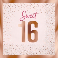 Blush Birthday 'Sixteen' Square Paper Disposable Beverage Napkins, Light Pink, 5-in, 16-pk, for Birthday Party Overhead_Flat