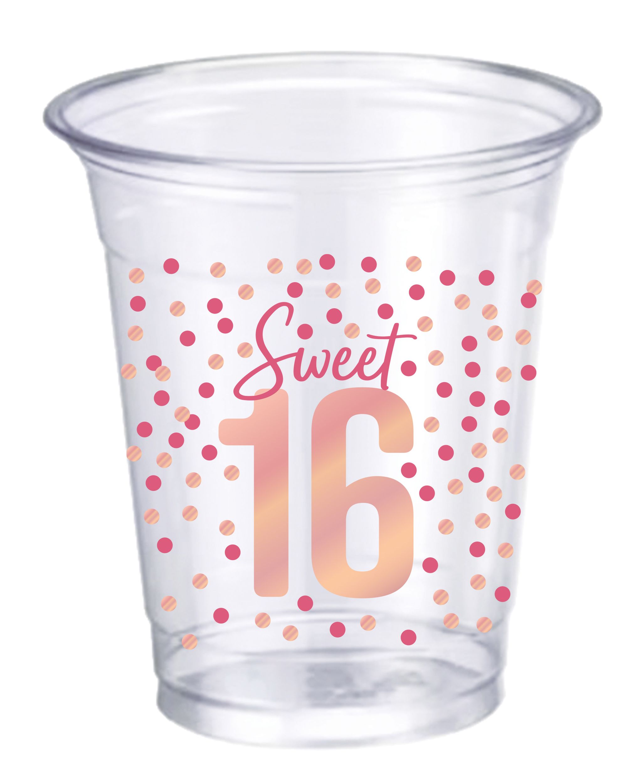 Gobelet réutilisable en plastique Sweet 16, anniversaire rosé, multicolore, 16 oz, paq. 25, pour fête d'anniversaire Front_Flat