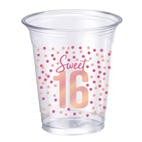 "Sweet 16" Blush Birthday Reusable Plastic Cups, Multi-Coloured, 16-oz, 25-pk, for Birthday Party Front_Flat