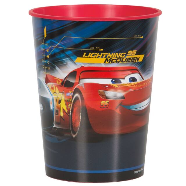 Disney Cars Lightning McQueen Plastic Reusable Favour Cup, Blue/Red, 16-oz, for Birthday Party Front_Elevated