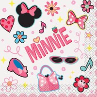 Disney Minnie Mouse Square Paper Disposable Beverage Napkins, Pink, 5-in, 16-pk, 2-ply, for Birthday Party