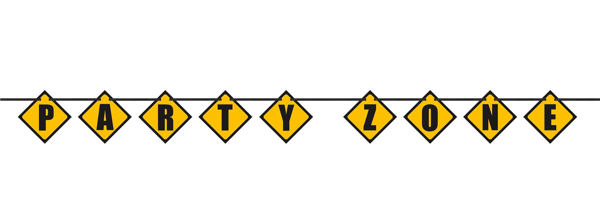 Construction 'Party Zone' Hanging Garland Banner Decoration, Yellow, 9-ft, for Construction Birthday Party Supplies Front_Flat