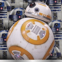Disney Star Wars BB-8 & R2-D2 Square Paper Disposable Lunch Napkins, White/Yellow, 6.5-in, 16-pk, 2-ply, for Star Wars Birthday Party Front_Flat