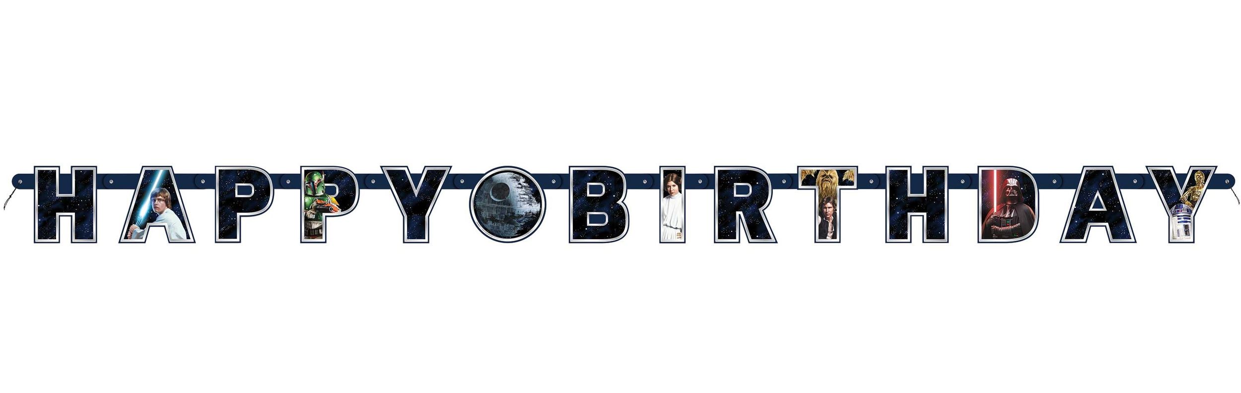 Disney Star Wars 'Happy Birthday' Hanging Garland Banner Decoration, Navy, 6-ft, for Star Wars Birthday Party Front_Flat