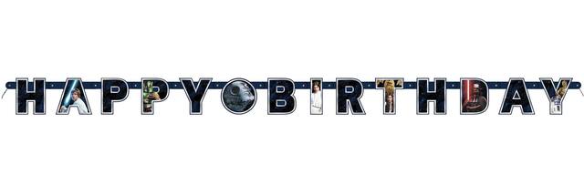 Disney Star Wars 'Happy Birthday' Hanging Garland Banner Decoration, Navy, 6-ft, for Star Wars Birthday Party Front_Flat