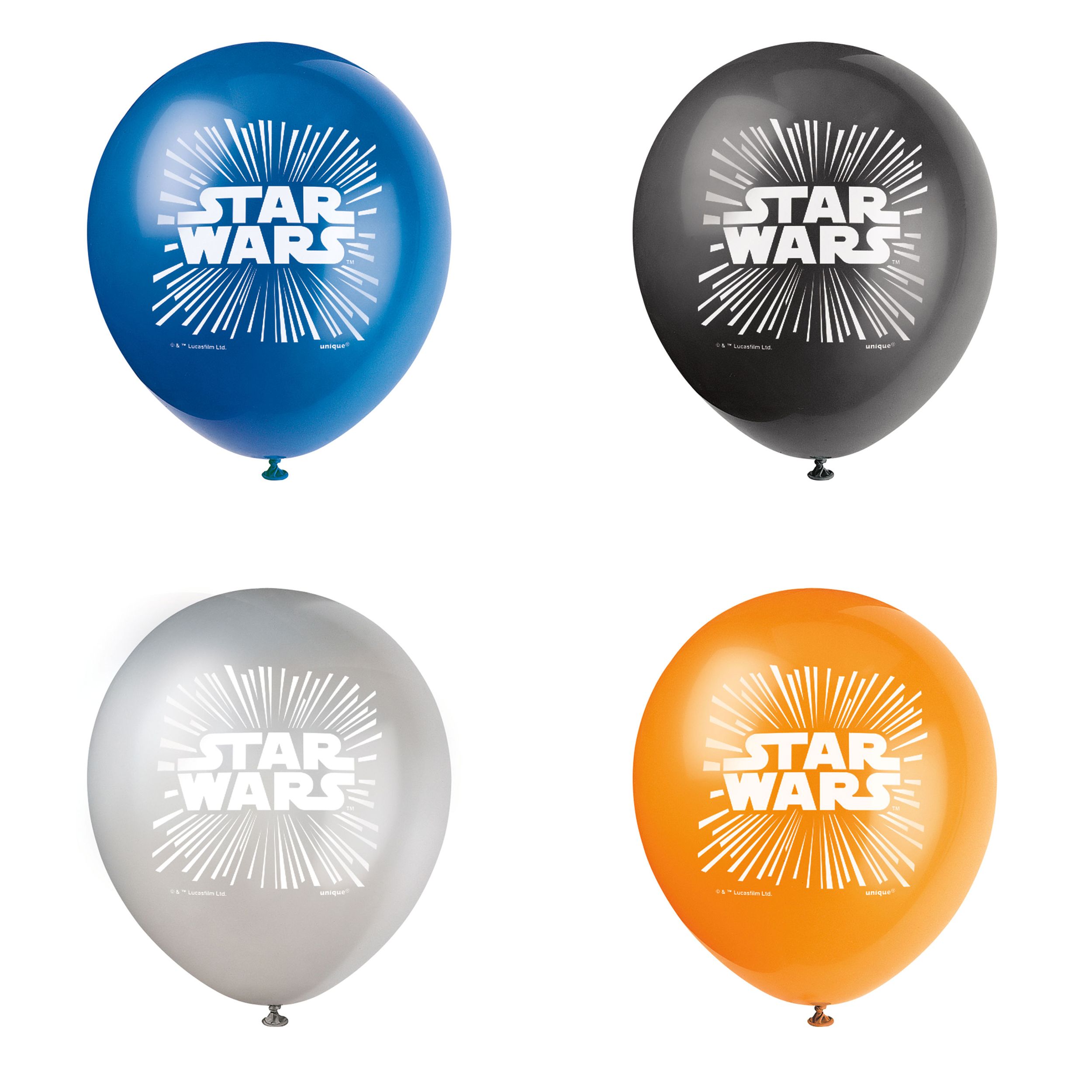Ballons en latex ronds Disney Star Wars, noir/gris/orange/bleu, 12 po, paq. 8, pour fête d'anniversaire Front_Flat