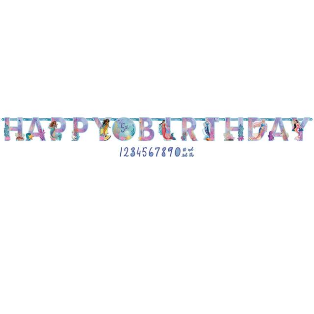 Disney The Little Mermaid "Happy Birthday" DIY Customizable Hanging Garland Banner Decoration, Purple/Blue, 126-in, for Birthday Party Front_Flat