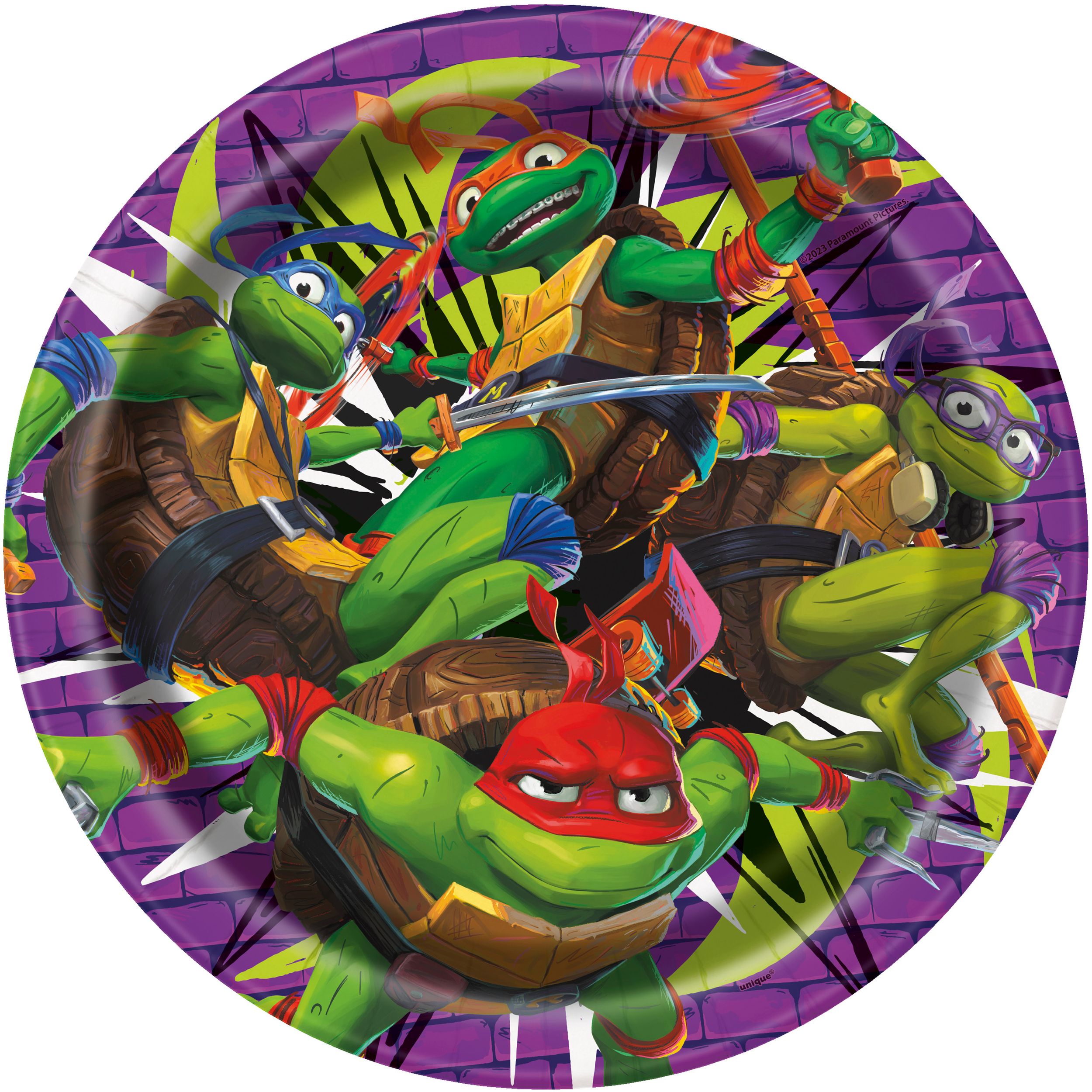 Teenage Mutant Ninja Turtles Leonardo/Donatello/Michelangelo/Raphael Round Paper Disposable Lunch Plates, 9-in, 8-pk, for Birthday Party Overhead_Flat