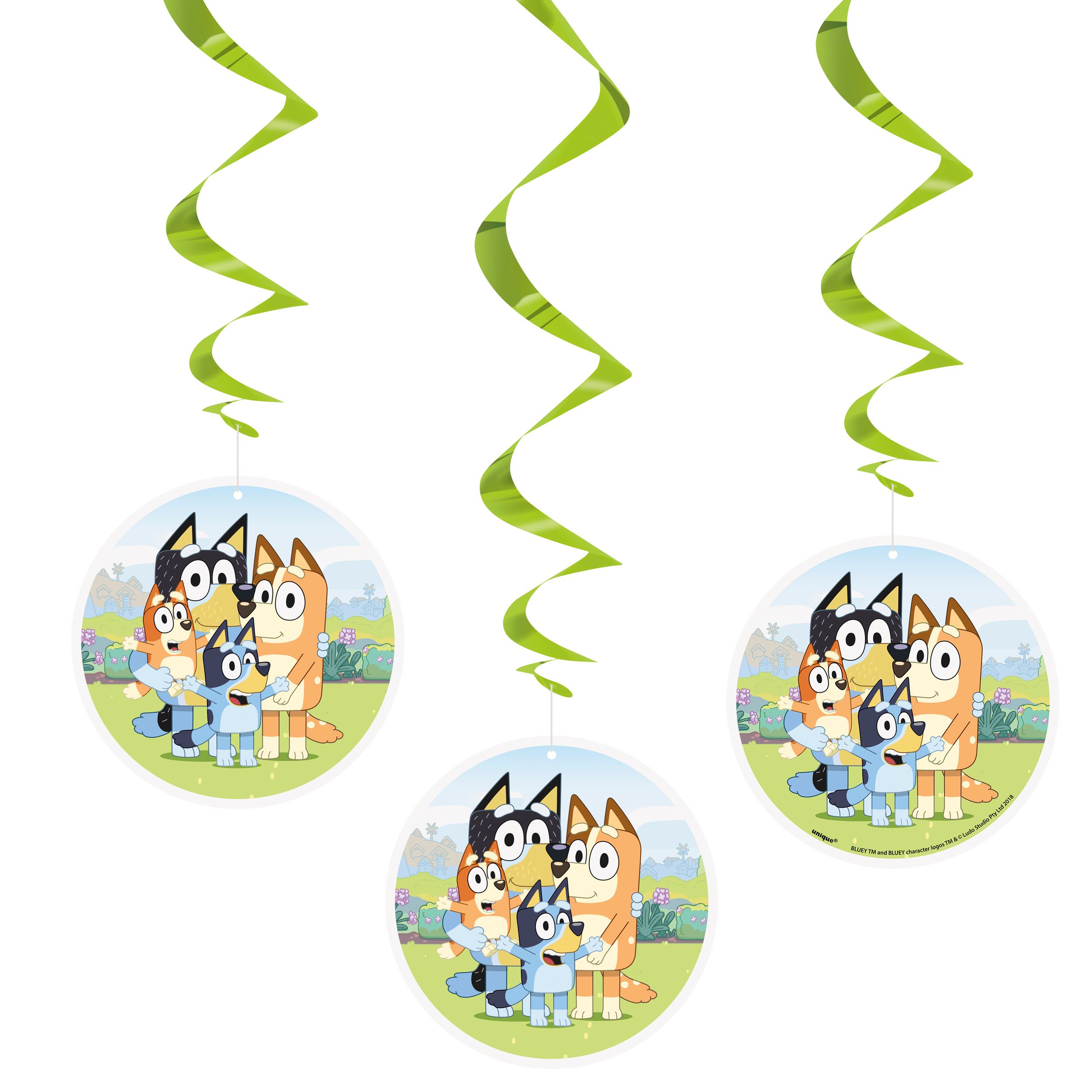 Disney Bluey Swirl Hanging Decorations, Blue/Orange, for Birthday Party Front_Flat