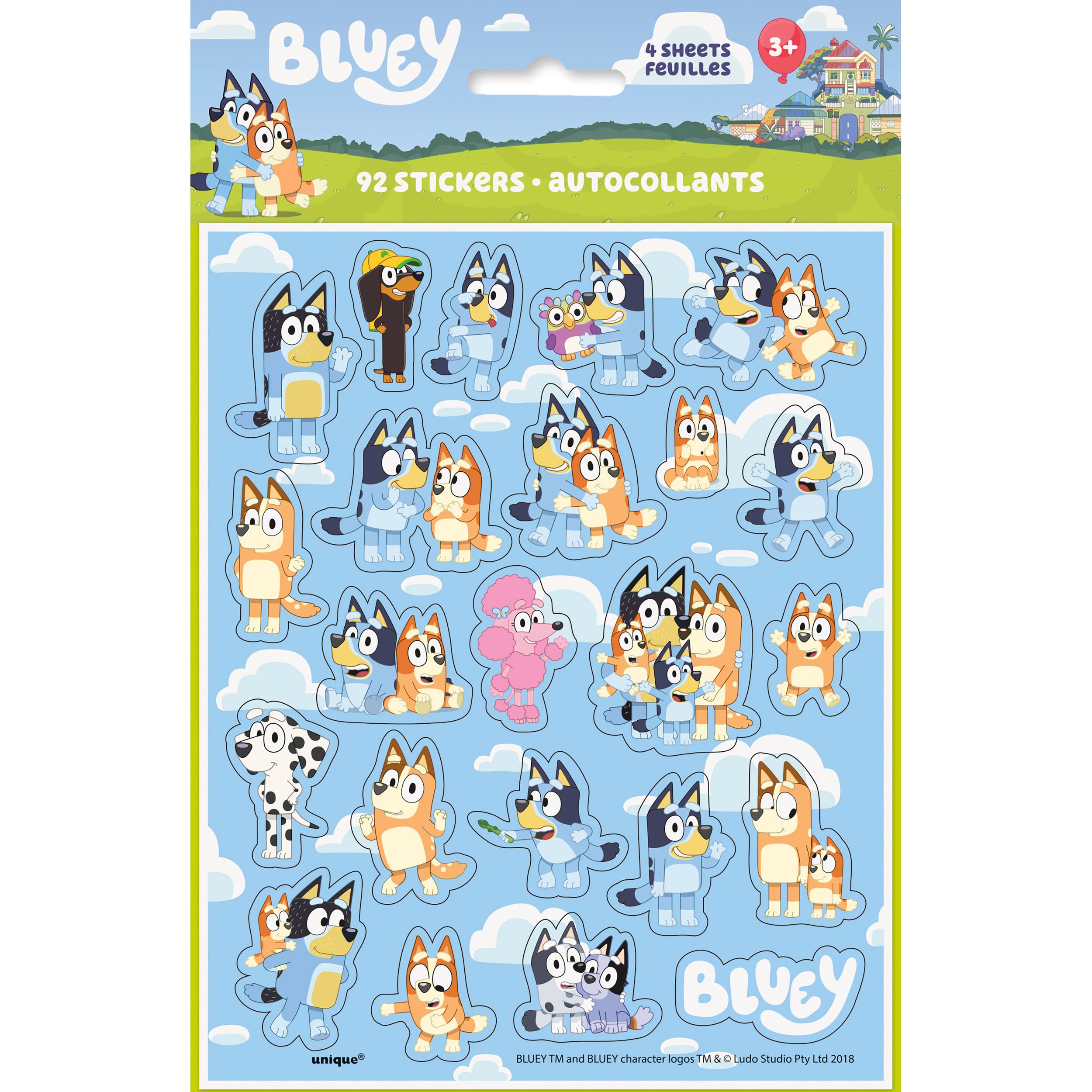Assortiment d'autocollants pour les arts et l'artisanat/cadeaux d'anniversaire Disney Bluey, multicolore Front_Flat