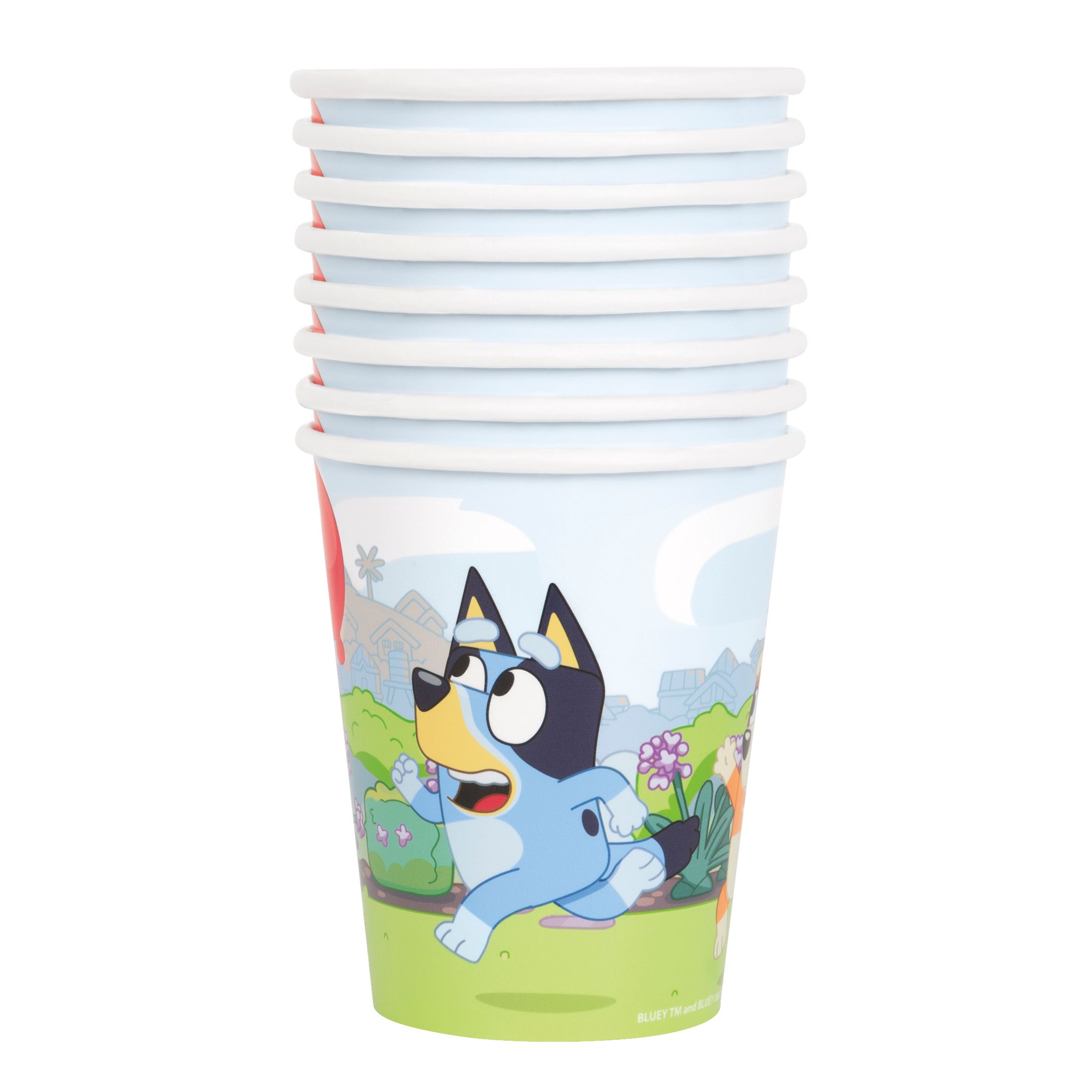 Gobelets jetables en papier pour fête d'anniversaire Disney Bluey, jaune/bleu, 9 oz, paq. 8 Front_Flat