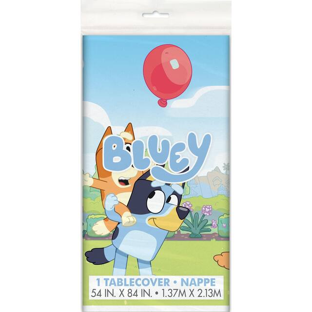 Disney Bluey Rectangle Plastic Reusable Table Cover, Blue, 54x96-in, for Birthday Party Front_Flat