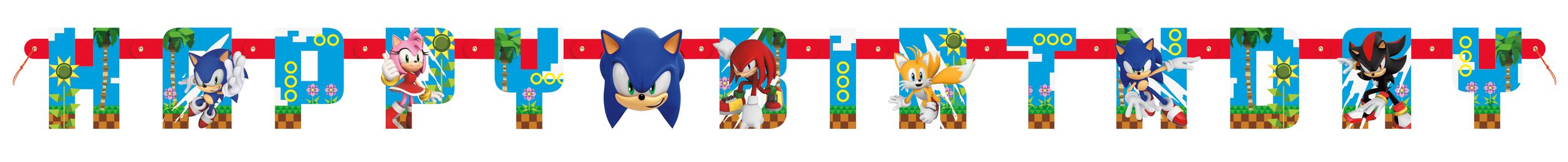 Banderole guirlande décorative Happy Birthday à suspendre pour fête d'anniversaire Sonic le Hérisson, bleu Front_Flat
