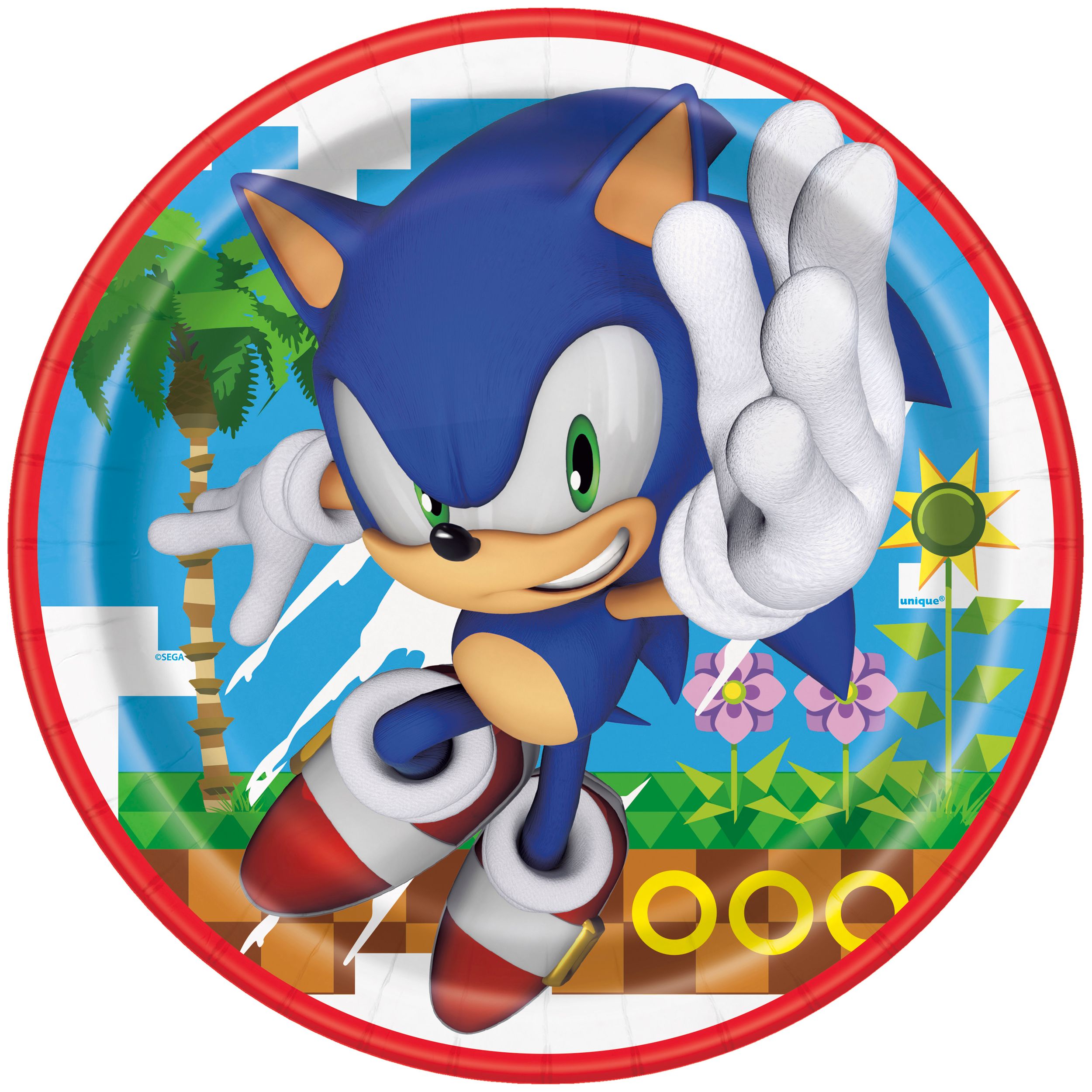 Sonic the Hedgehog Round Paper Disposable Lunch Plates,Blue, 9-in, 8-pk, for Birthday Party Overhead_Flat