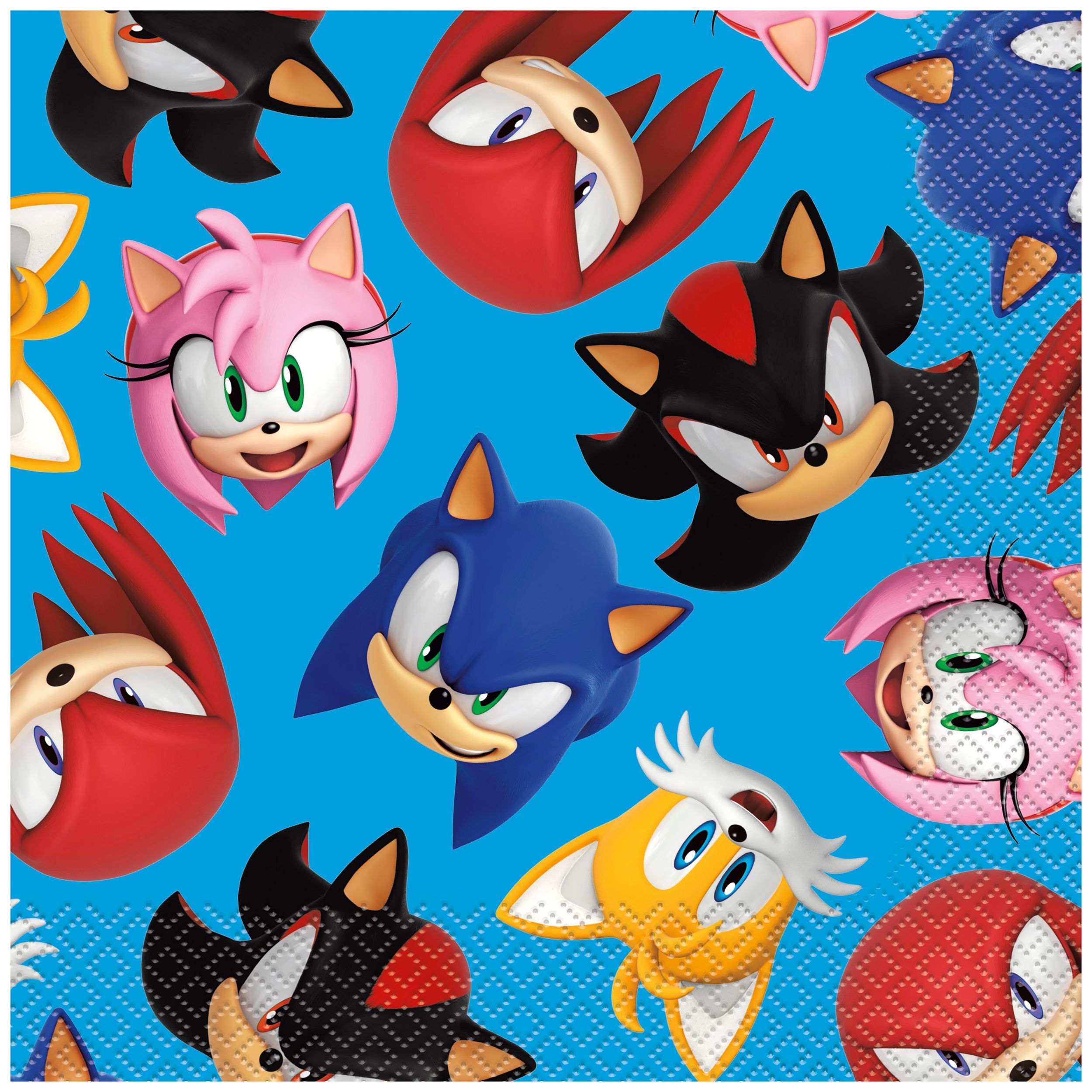 Serviettes de table carrées jetables en papier pour fête d'anniversaire Sonic le Hérisson, bleu, 6,5 po, paq. 16, 2 épaisseurs Overhead_Flat
