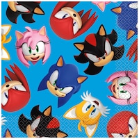 Sonic the Hedgehog Square Paper Disposable Lunch Napkins, Blue, 6.5-in, 16-pk, 2-ply, for Birthday Party