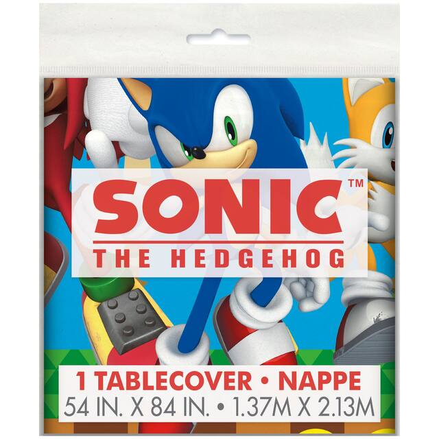 Sonic the Hedgehog Rectangle Plastic Reusable Table Cover, Blue, 54x96-in, for Birthday Party Front_Flat