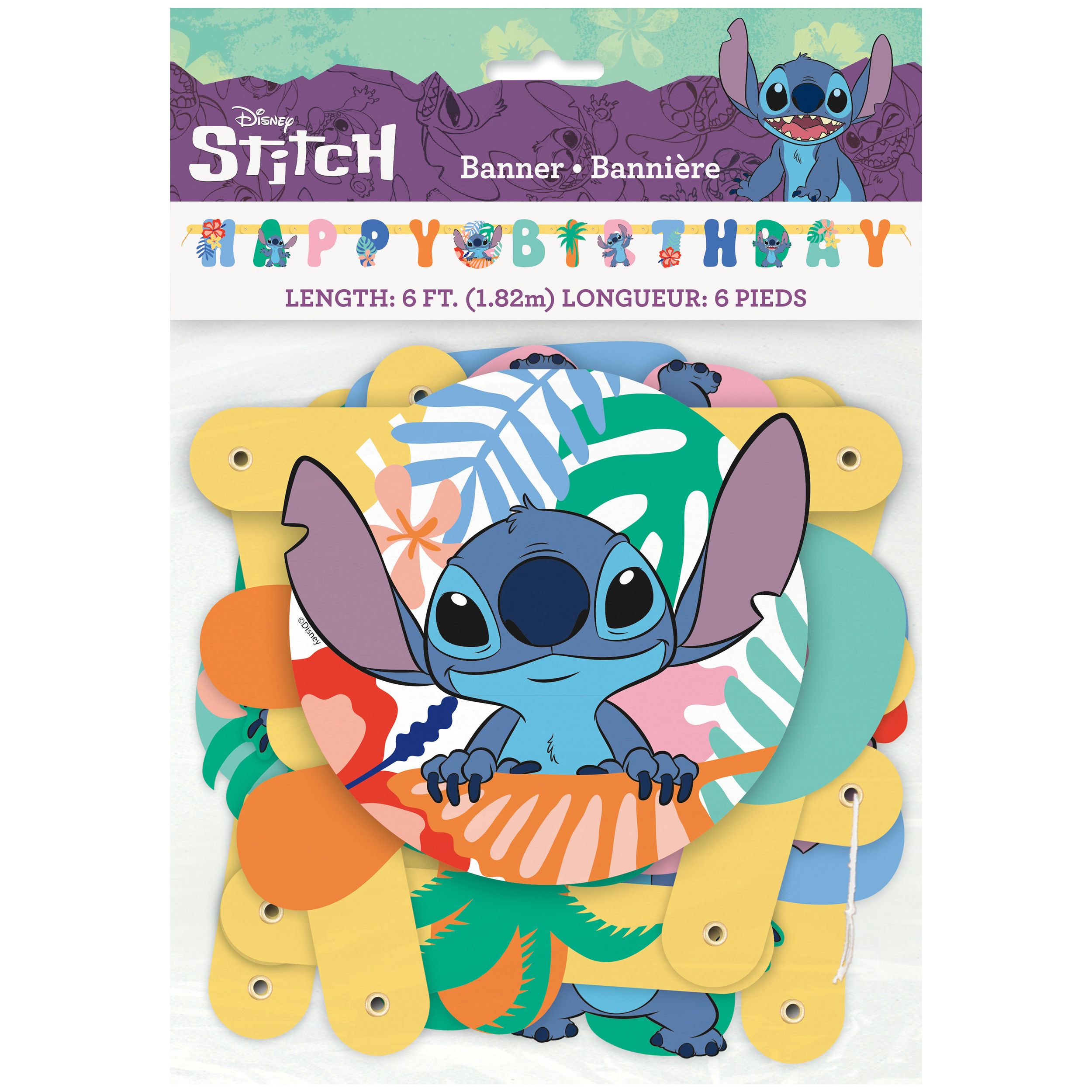 Banderole à lettres géantes Happy Birthday Stitch, décoration d'intérieur pour fête d'anniversaire Front_Flat